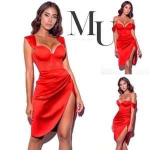 💋Hedy Red Satin Corset Dress